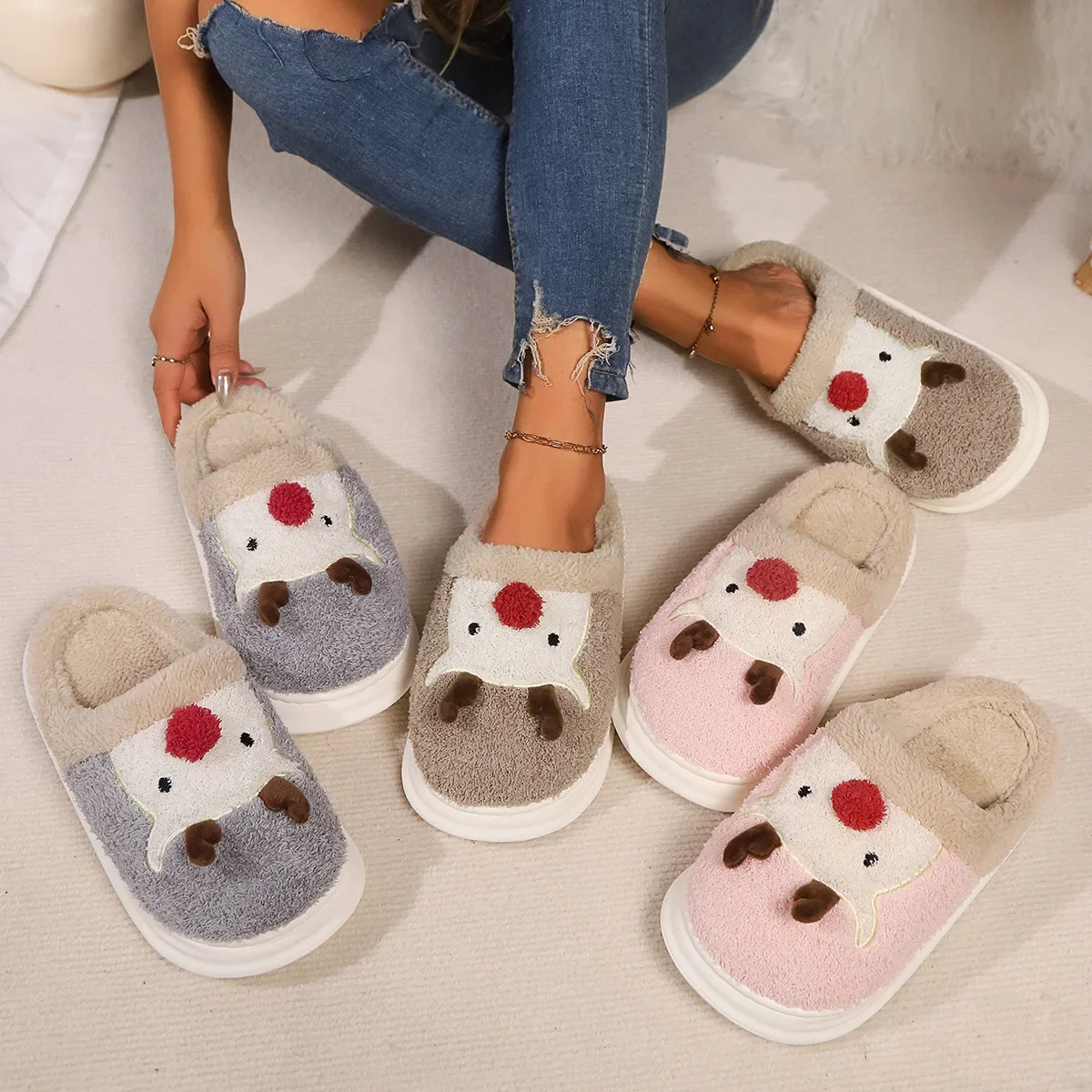 

Kidmi Christmas Women Fuzzy Slippers Cute Warm Indoor House Slippers Antiskid Platform Fluffy Women Slippers Casual Cozy Slipper