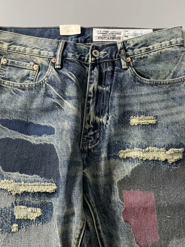 Spring and Autumn New Fashion Trend Printed Straight Leg Elastic Jeans For Men's Casual Loose Sports High-Quality Jeans 28-36