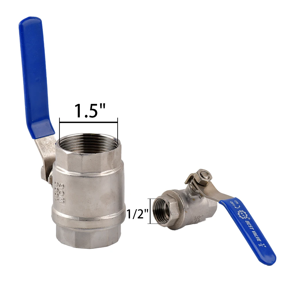 Stainless Steel SS 304 Pipe Two-piece Ball Valve Female Threaded 1/2