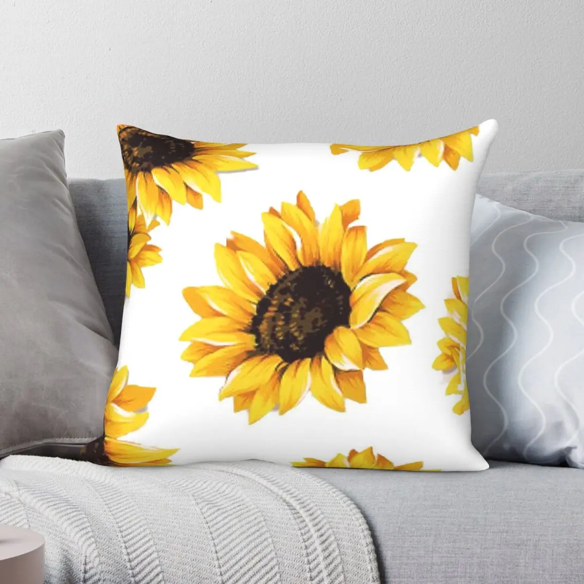 Gelber Sonnenblumen-Kissenbezug aus Polyester-Leinen-Samt mit Reißverschluss, dekorativer Kissenbezug für Sofa und Sitzkissen