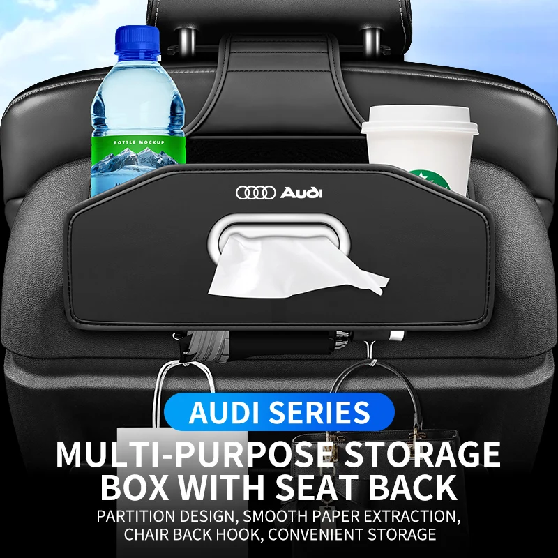 

Seat Back Storage Box for Audi A4 A6 A7 A5 Q5 Q7 A3 A8 - Multi-Function Backseat Organizer Tissue Box Cup Holder Car Interior HD
