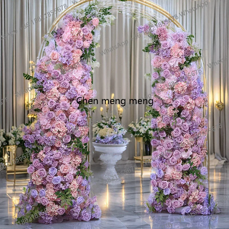 

230CM Outdoor Wedding Arch Pink Purple Horn Flower Arrangement Wedding Stage Decoration Window Display Artificial Flowers