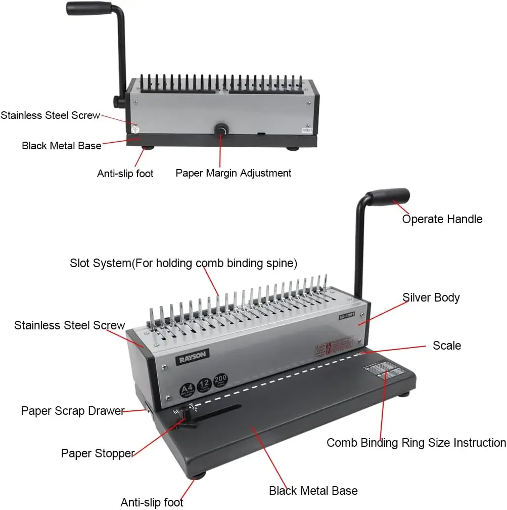 21 Hole Comb Binder 12 Sheet Punch 200 Sheet Capacity Manual comb binding machine starter comb set 3 6 mm margin adjustment dura
