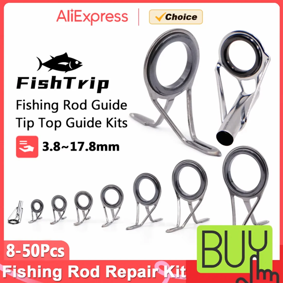 FishTrip Fishing Rod Guide Repair Kit Double Foot Spin/Cast Guide Mixed Size Replacement Accessoryfor Freshwater Light Saltwater