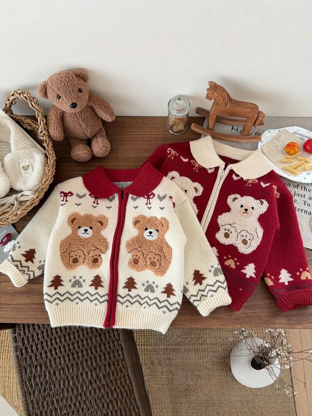 MILANCEL Christmas Children's Sweater 1-7T Girls Cardigan Girls' Autumn Clothes Cute Bear Kids Winter Clothes Kids Sweater