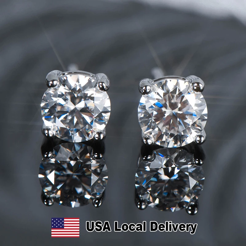 

D VVS1 Moissanite Diamond Stud Earrings for Women Men Certified 100% 925 Sterling Silver Simple Four Claw Earring Christmas Gift