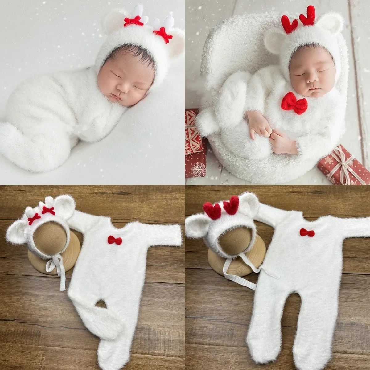 

❤️ Рождественская одежда для фотосъемки новорожденных, милая вязаная шапка + комбинезон, 2 шт./компл., студийный реквизит для детской фотосессии, аксессуары, костюм, наряды