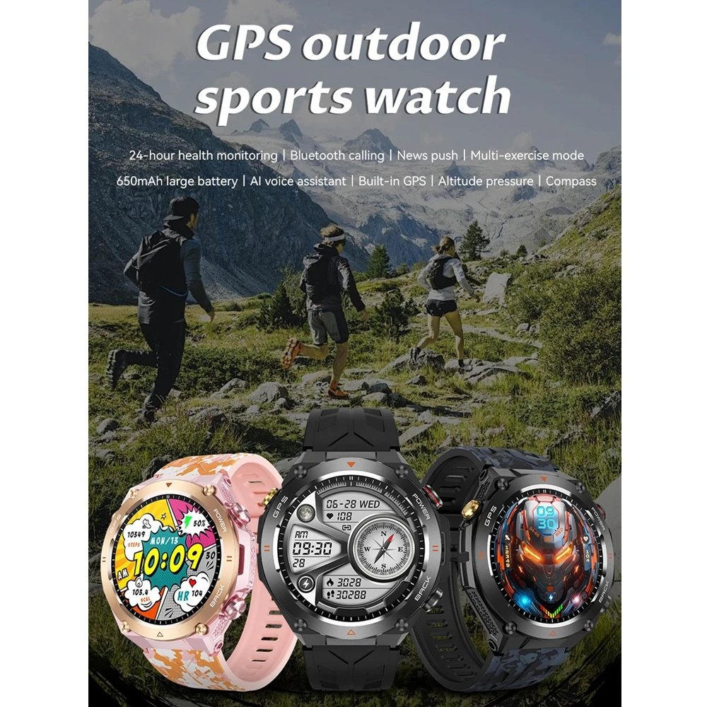 ساعة ذكية عسكرية T-Rex 3 بوليت في نظام تحديد المواقع البوصلة مقياس الارتفاع الجوي 10ATM IP69K مقاوم للماء AMOLED بلوتوث دعوة Smartwatch
