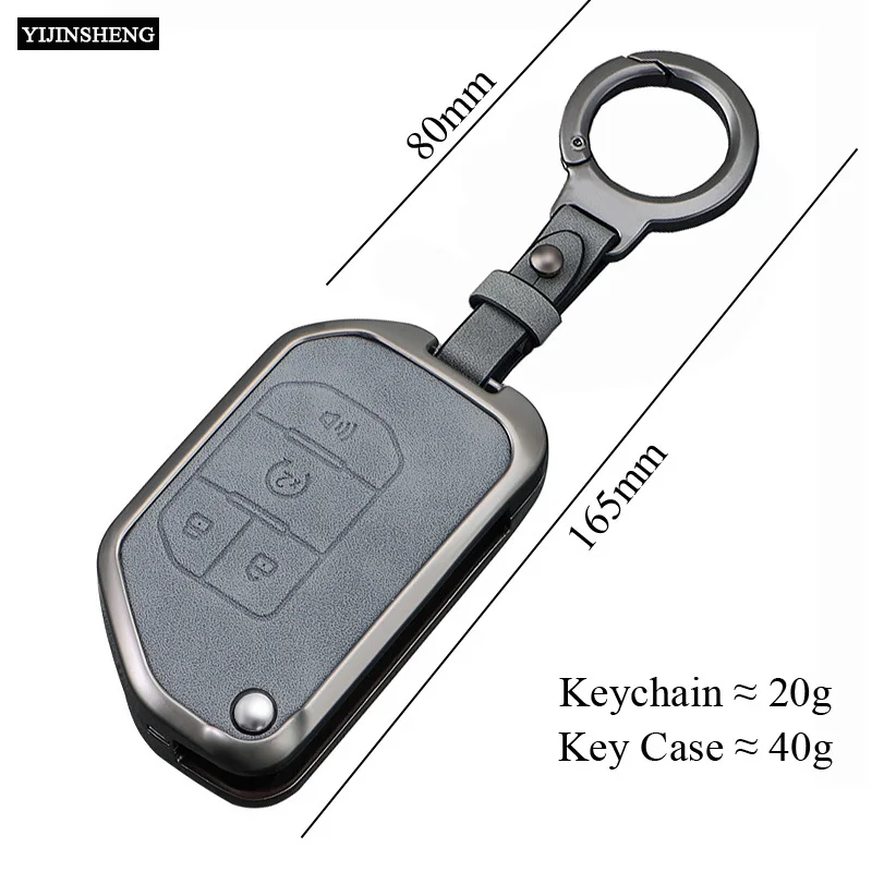 for Jeep Wrangler Gladiator JT JLU Flip Folding Blade Remote Key Fob Zinc Alloy + Leather Protect Cover Case Skin Shell Holder