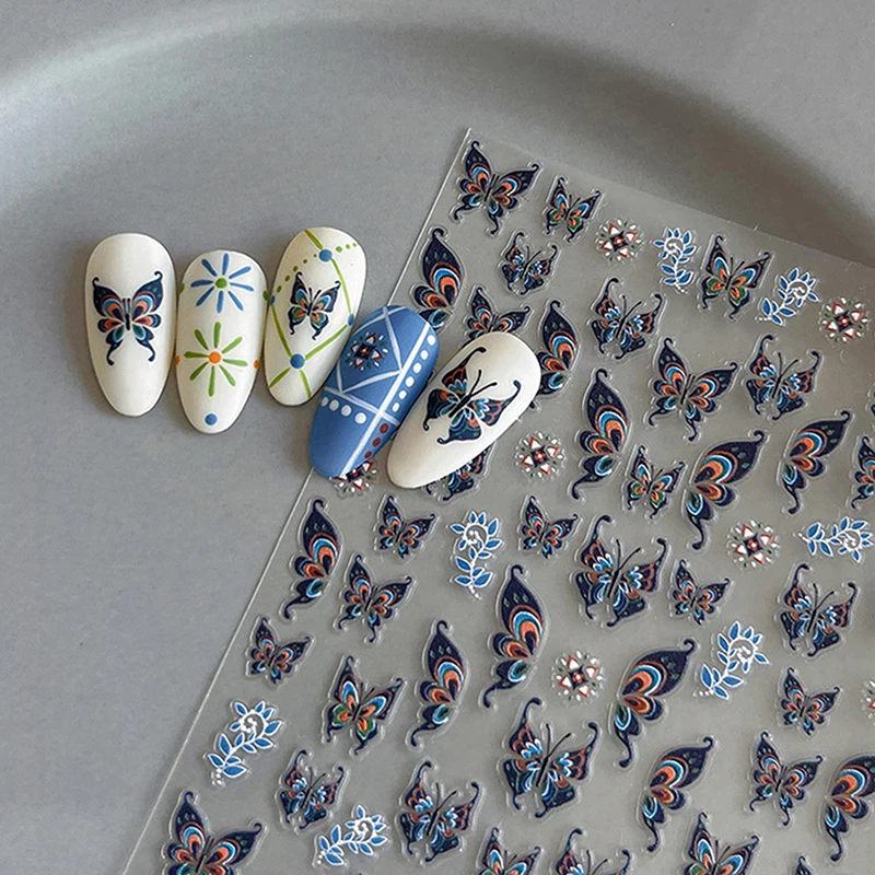 1 Sheet Chinese Style Butterfly Nail Art Stickers Self Adhesive Nail Decals Colorful Shell Light Nail Decal Shiny Manicure Salon