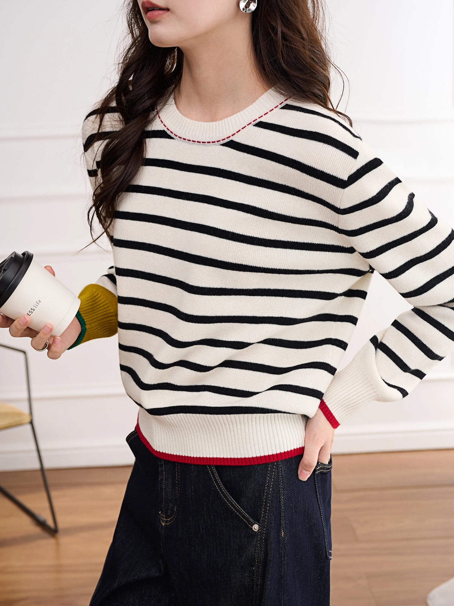 

JPOO Matisses Color Ptte 00% австралийская шерсть вязаный круглый полосатый свитер повседневная женская модная повседневная одежда