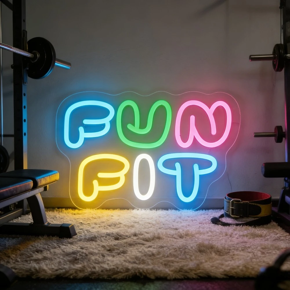 

Неоновая вывеска Fun Fit с USB-питанием, регулируемая по яркости, светодиодная неоновая вывеска для декора стен в спортзале, спальне, игровой комнате, гостиной, подарок на день рождения