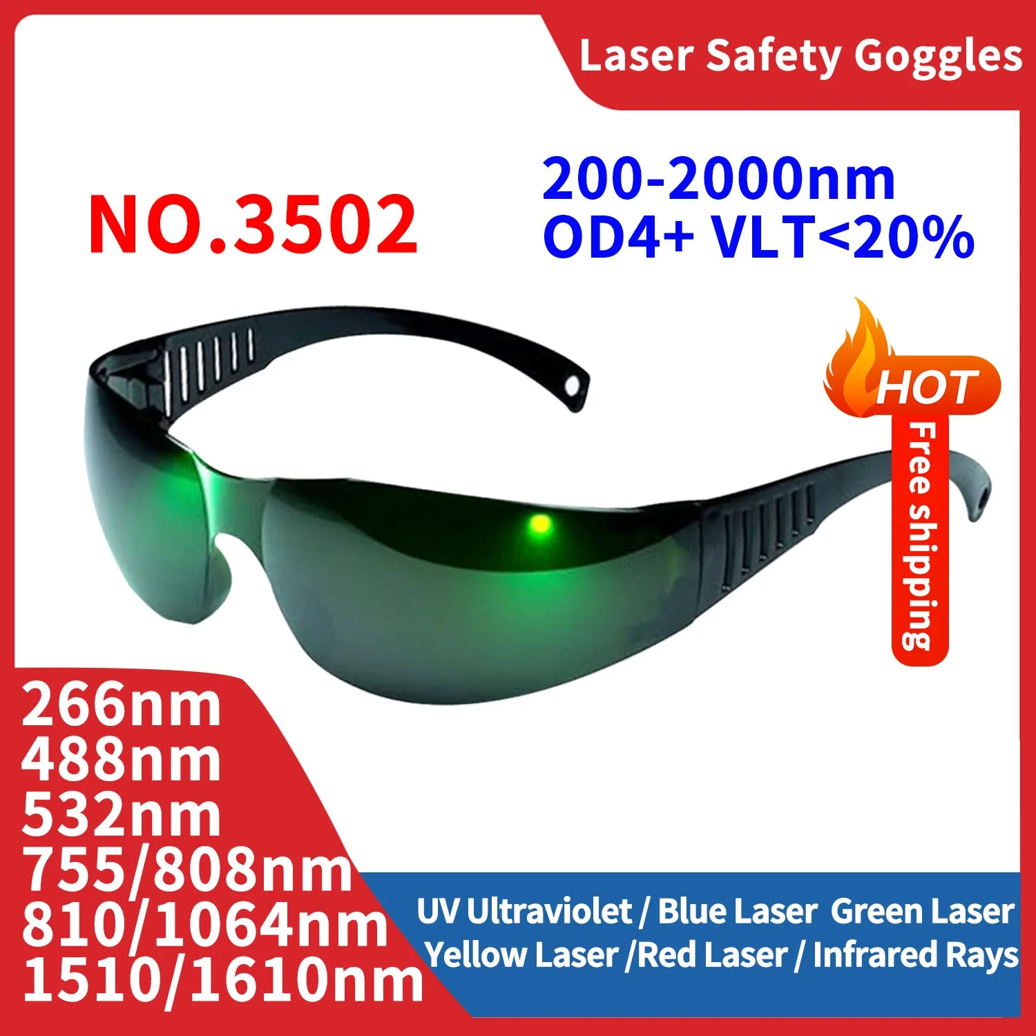 IPL Safety Glasses 200-2000nm Red Light Therapy Goggles for IPL Hair Removal Treatment Laser Cosmetology Operator Eye Protection