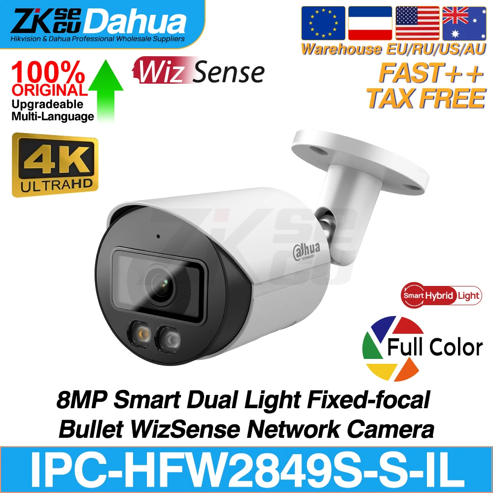 

Dahua Original IPC-HFW2849S-S-IL 8MP 4K Smart Dual Light Bullet WizSense Network IP Camera Full Color SD Slot POE IP67 SMD Plus