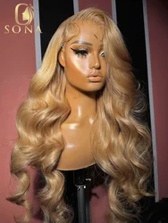 32 34inches 13x4 13x6 Body Wave Transparent Lace Front Human Hair Wig 27# Honey Blonde Colored HD Lace Frontal Wigs For Women