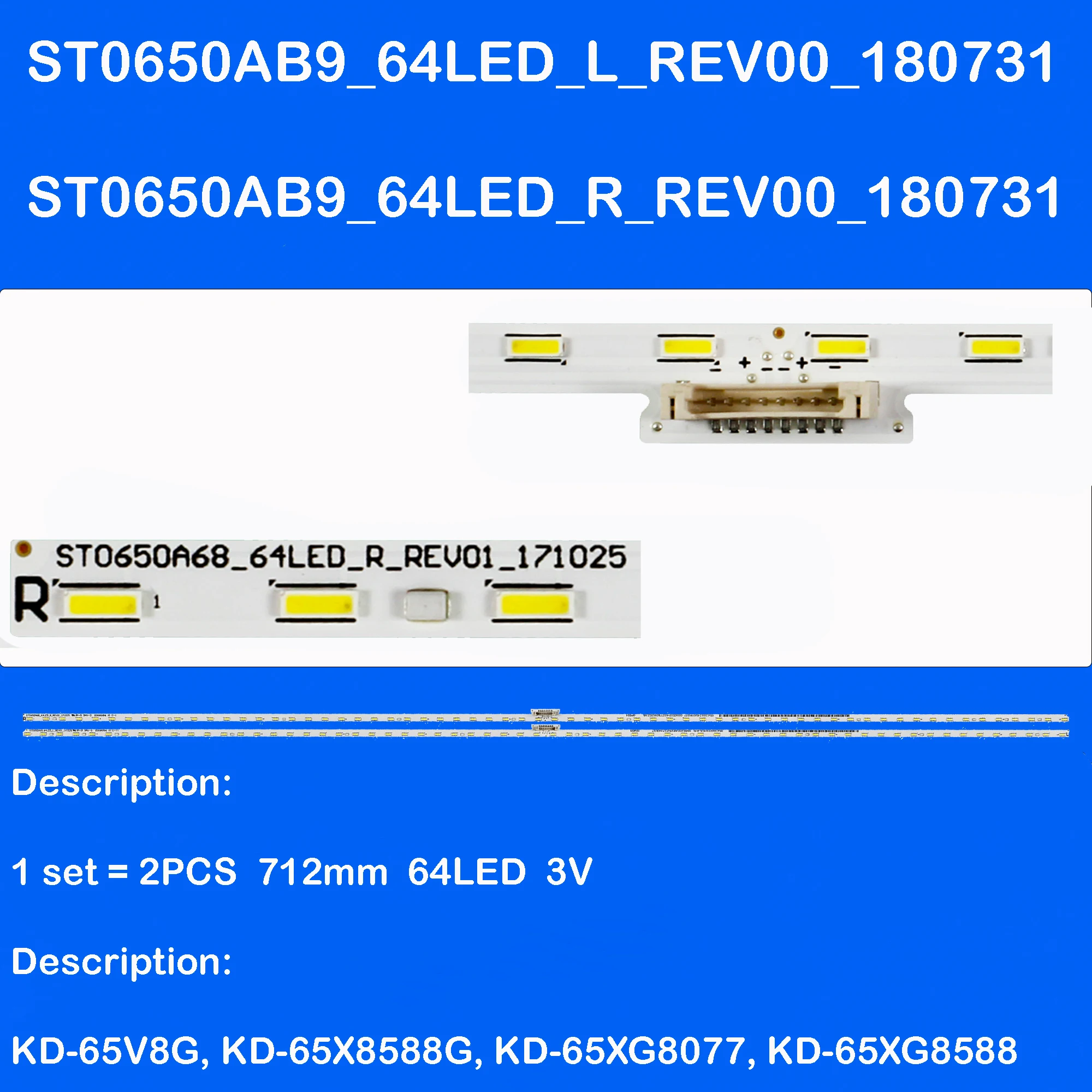 Image of LED-Hintergrundbeleuchtungsstreifen für XBR-65X850G KD-65XE8396 KD-65X8500F KD-65X8566F KD-65V8G KD-65X8588G KD-65XG8077 KD-65XG8588 KD-65X8500G