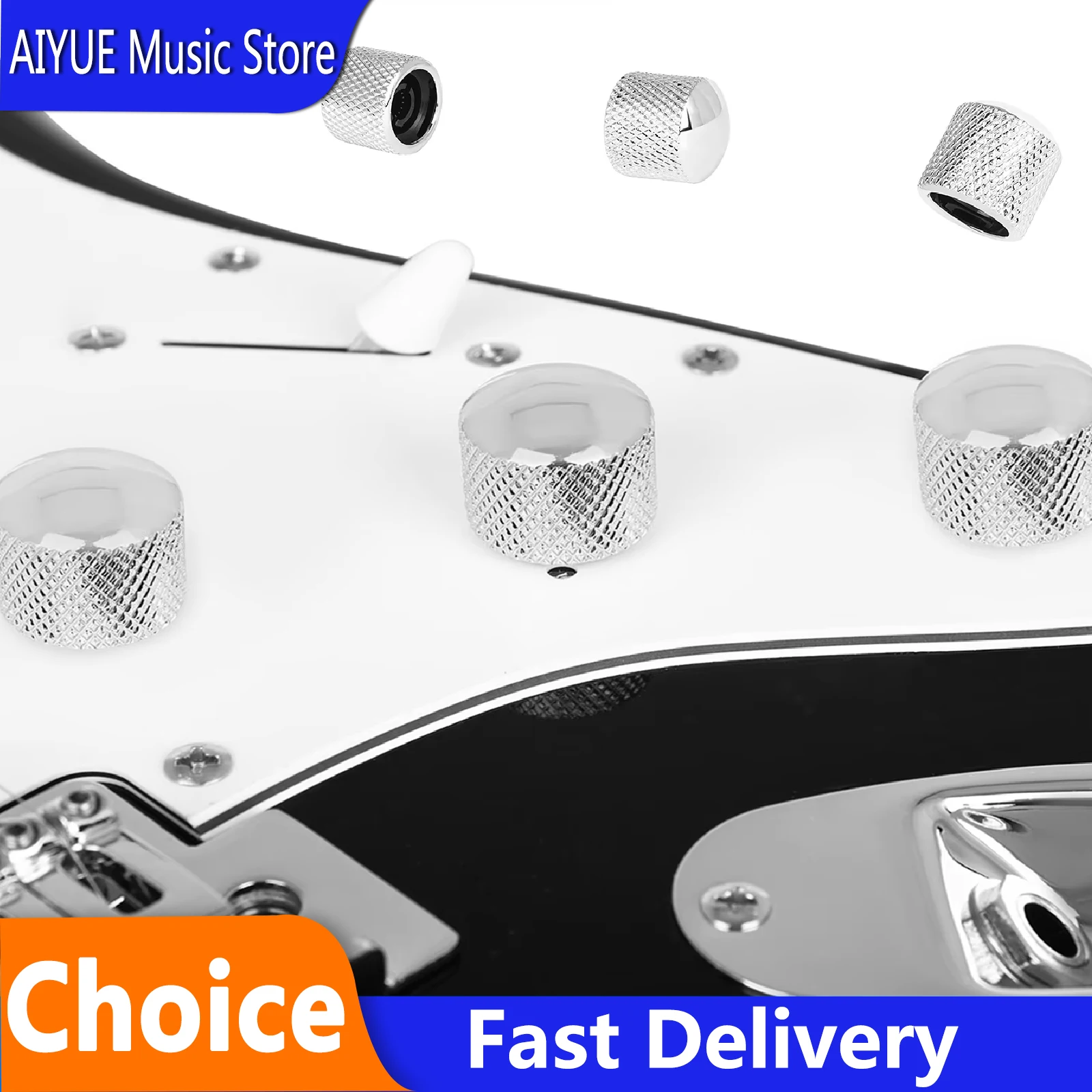 Electric Bass Volume Knob Silver Metal Volume Adjuster Wear-Resistant And Rust Proof Guitar Knob Cap Bass Accessories