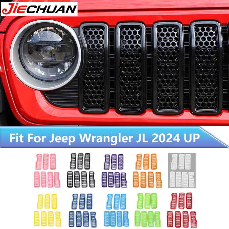 

JIECHUAN Front Grill Mesh Inserts Trim ABS Decoration Cover Kits for Jeep Wrangler JL/ JT Gladiator 2024 Up Exterior Accessories