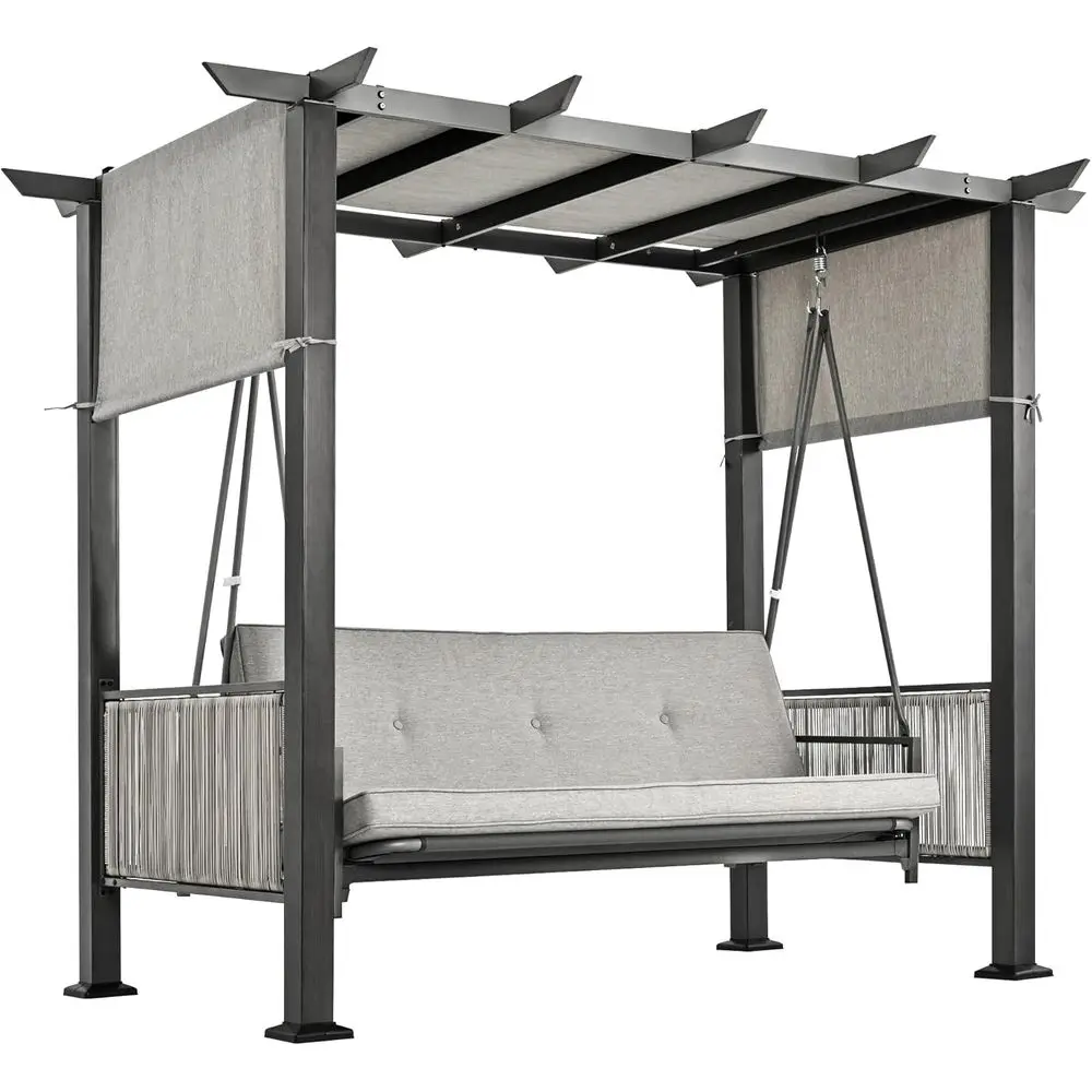 

Grey 3-Seat Outdoor Swing Bed with Armrests