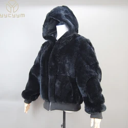 2024 Whole Skin High Quality Rabbit Fur Jacket Women's Rabbit Fur Coat Natural Wholeskin Fur Coat Hooded Fashion Rabbit Fur Coat