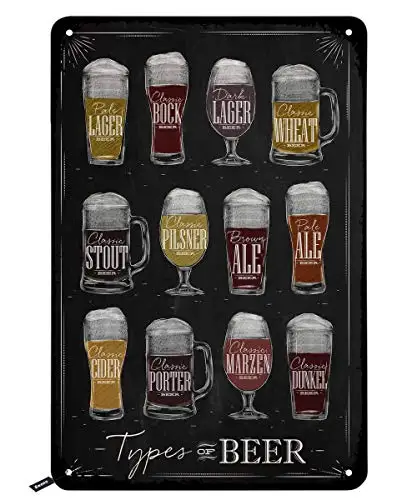 Swono Types of Beer Tin Signs,Kinds of Beer on Black Background Vintage Metal Tin Sign for Men Women,Wall Decor for Bars,Restaur