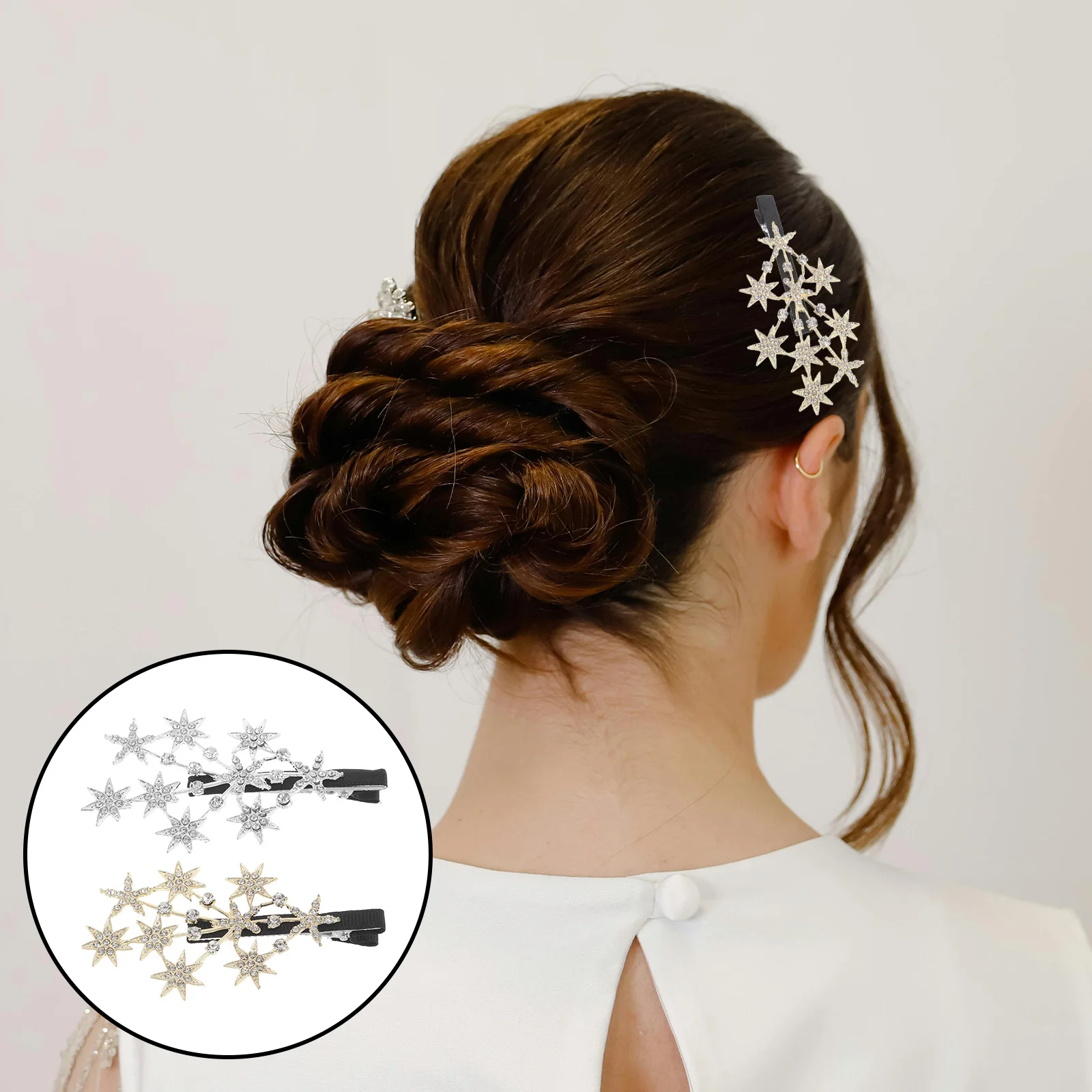 

2pcs Rhinestone Star Hair Clips Korean Duck Bill Hair Accessories For Women Sparkle Hairpins Bangs Stylish Headpiece Party