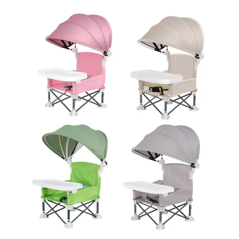 Chaise de salle à manger portable avec assiette et ceinture de sécurité, chaise de plage pliable pour enfants, siège d'alimentation confortable pour le camping, fournitures pour bébés