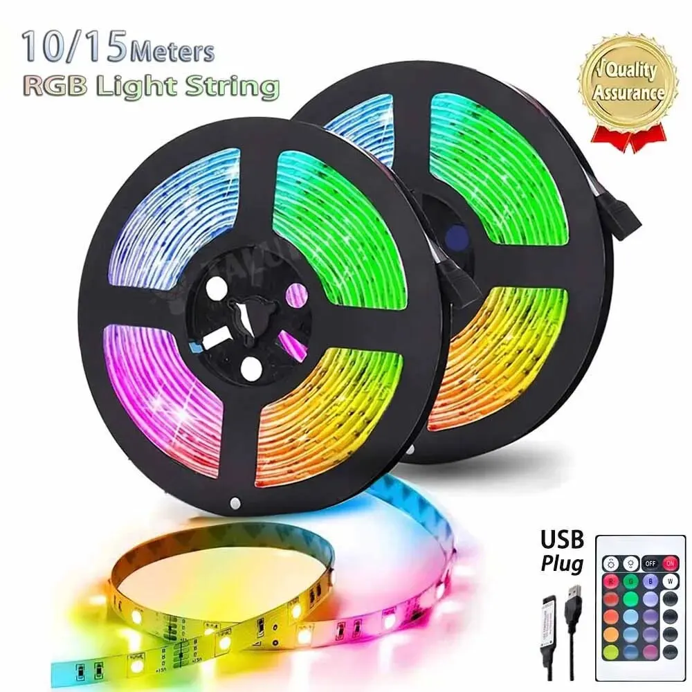 Strisce LED 10M 15M USB 24 tasti Telecomando a infrarossi RGB Multi-colore Luci natalizie Decorazione della stanza Striscia LED