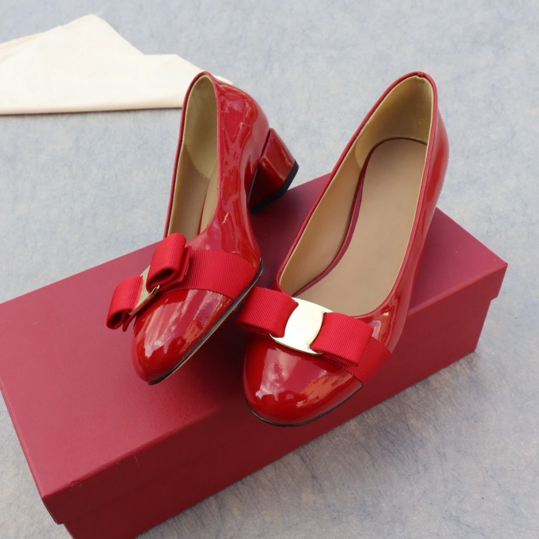 Clearance Sale Luxury Brand Women's Leather Shoes 4cm Square Mid-Heel Flats Pumps Mary Janes Loafers Casual Shoes Holiday Gifts