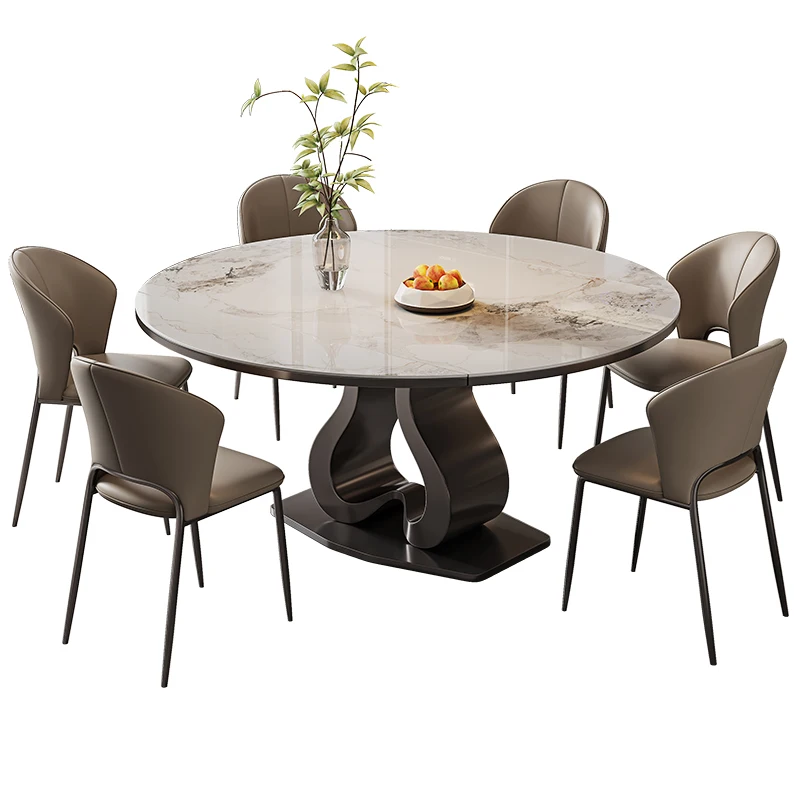 

Rock slab dining table telescopic folding square and round dual-purpose with induction cooker multi-function