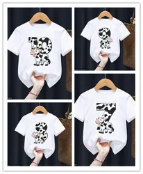 T-Shirt For Boys/Girls Funny Animal Cow 1-10th Birthday Number Print Toddler Baby Tshirt Fashion Kids Birthday Gift Clothing Top