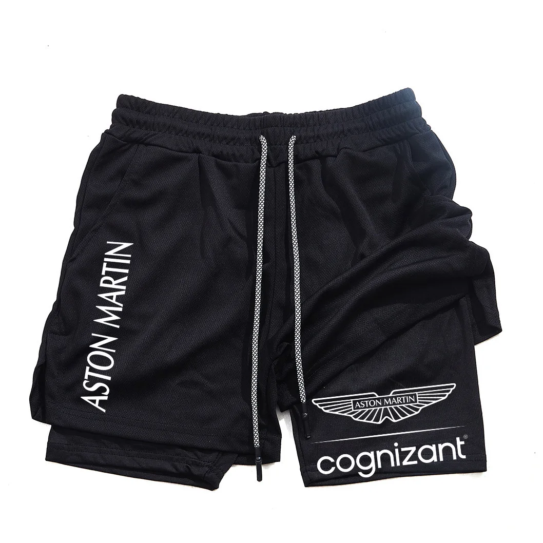 New Summer Aston Martin Men Women Double-layer Sports Shorts Fashion Printing Cool Ventilate Swim Trunks Leisure Half Pants