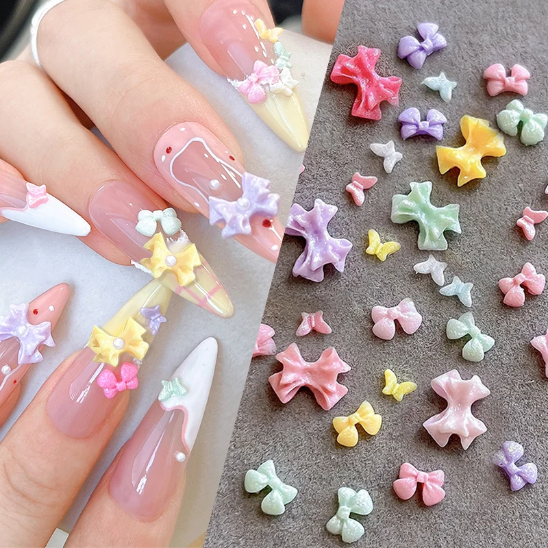 Mixed Resin Bowknot  3D Nail Art Decorations Acrylic Charms Kawaii Colorful Mini Bowknot Cat Claw DIY Manicure Nail Tools Parts