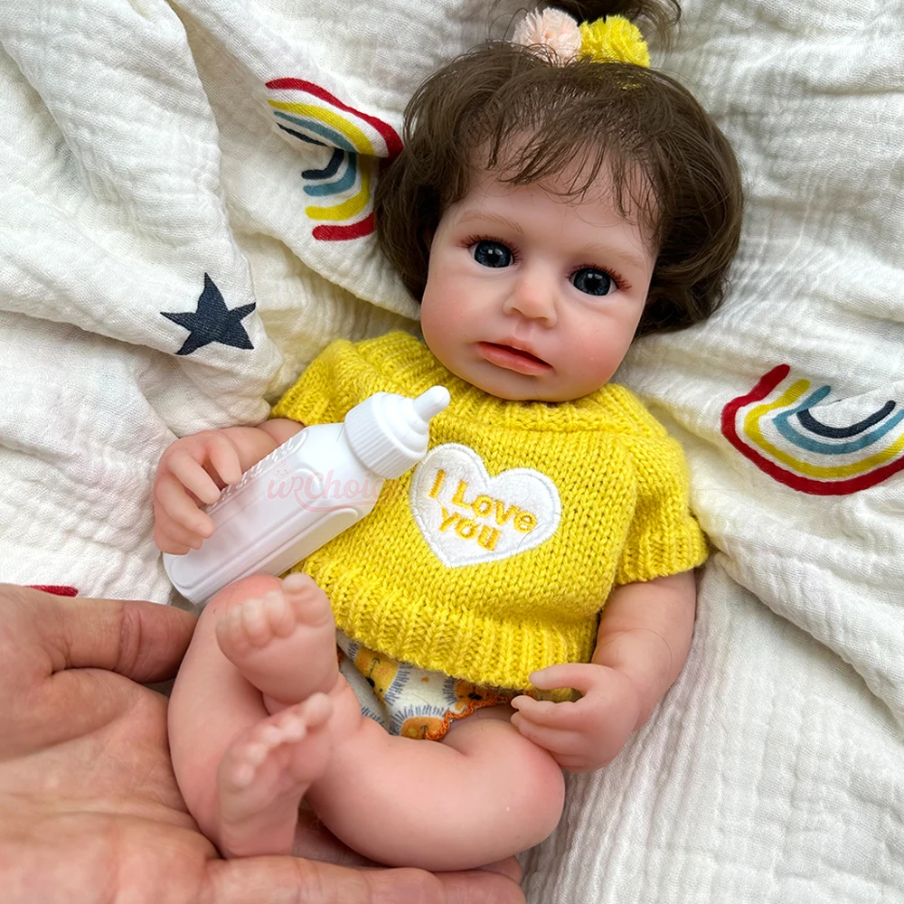 

12Inch Full Silicone Reborn Baby Girl Loulou with Hair Open Mouth Lifelike Solid Soft Body Washable Doll Birthday Christmas Gift