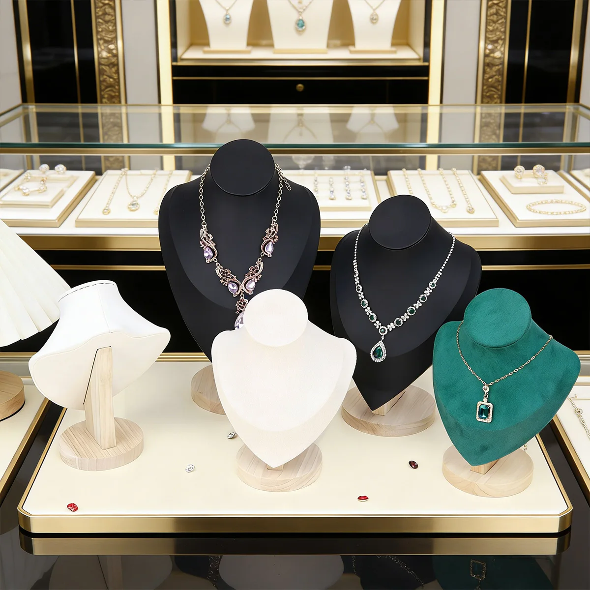 

Подставка для ювелирных украшений из бархата с деревянным основанием, 1 шт., для демонстрации ожерелий и колье, манекен-бюст для украшений