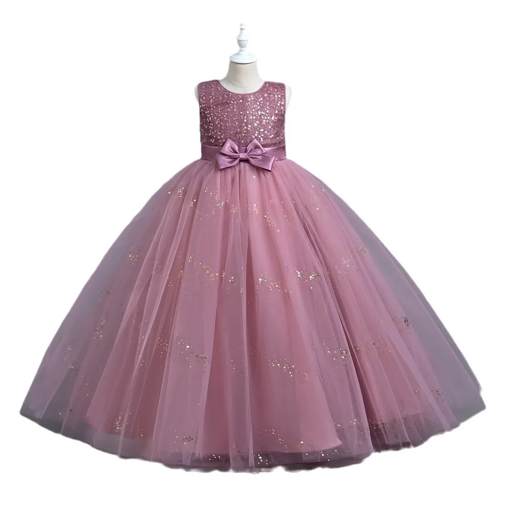 New Sequin Sleeveless Mesh Long Puffy Skirt for School Graduation Ceremony Dress Piano Competition Performance Dress