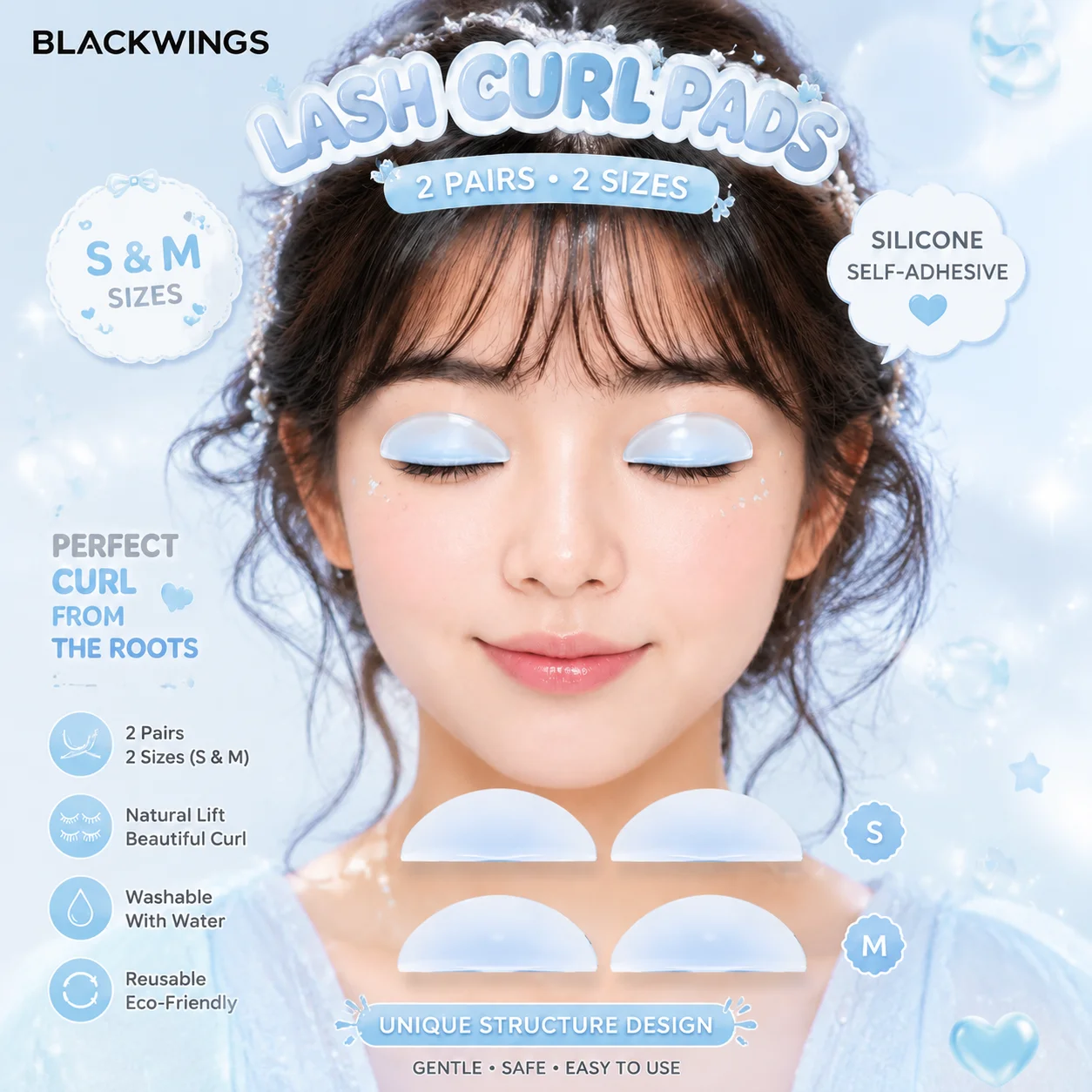 BLACKWINGS2Pair 2Size Silicone Eyelash Perm Pad Lifting Lashes Rods Shield 3D Eyelash Curler Accessories Applicator Makeup Tools view 3