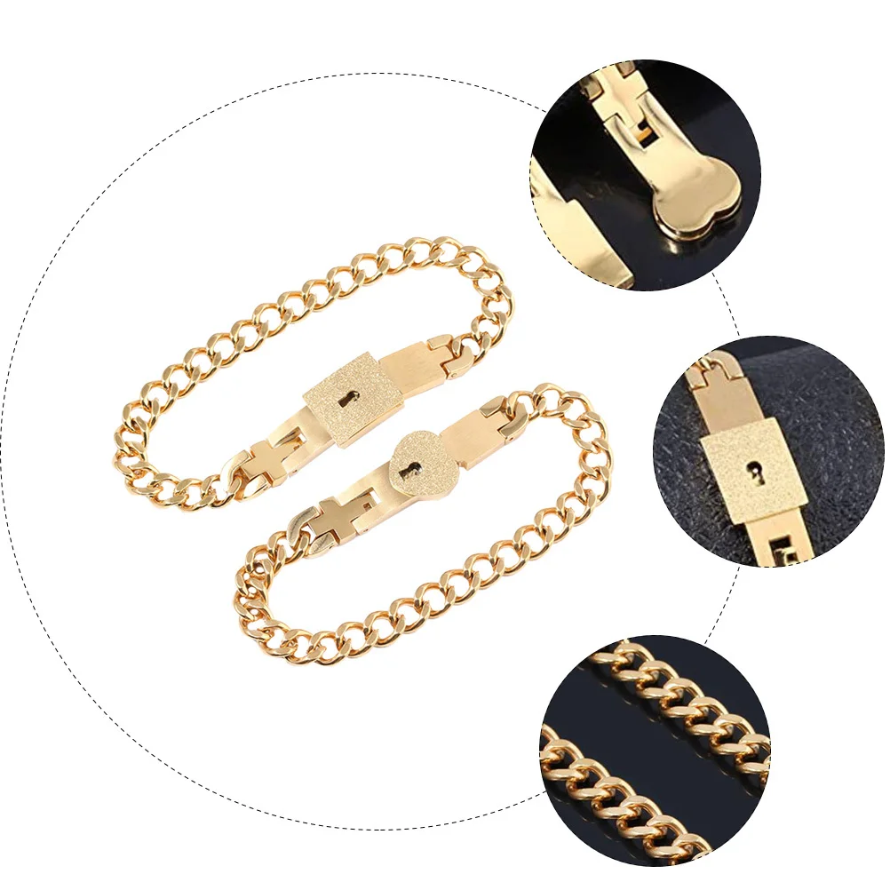 

1Pair Lock Key Lover Bracelet Pair Fine Workmanship Rustproof Steel Lightweight Chic Couple Bangle Ideal Gift for Family Friends