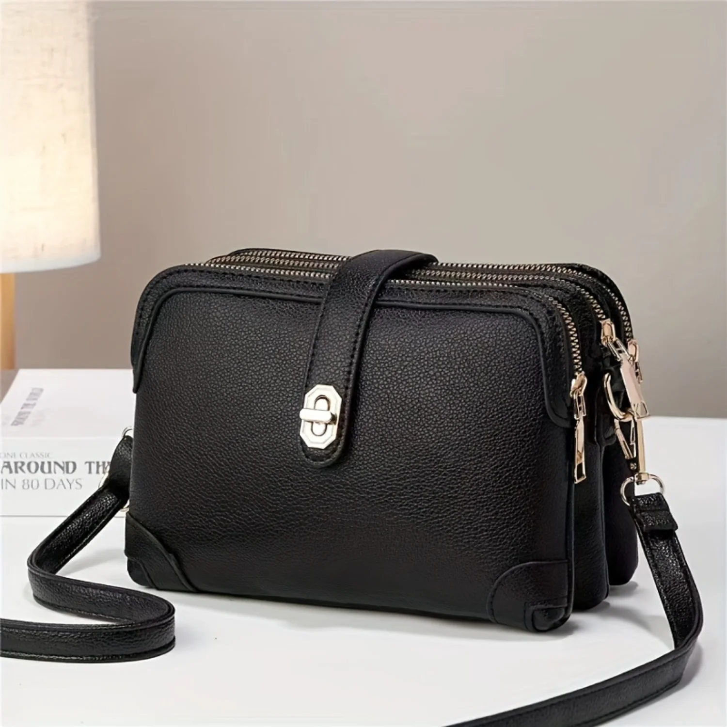 

Three Layer Crossbody Bag, Women's Fashion Clutch Wallet, PU Leather Shoulder Purse