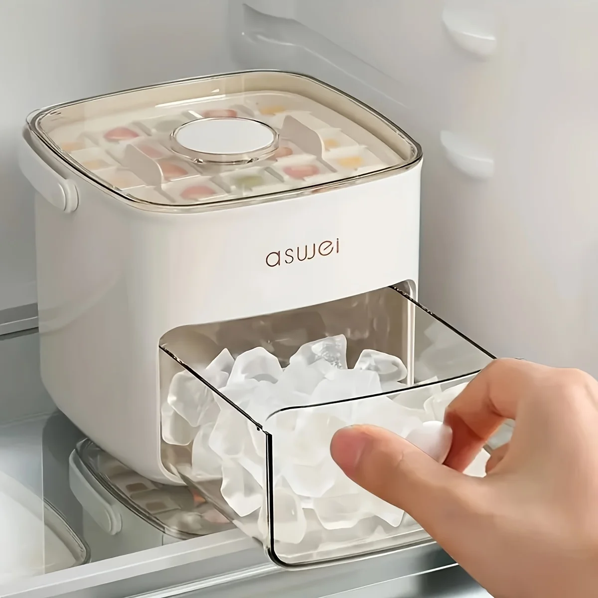 Máquina para Hacer Cubitos de Hielo con 48 Compartimentos y Tapa para Utensilios de Ensalada - Diseño de Doble Capa de Gran Capacidad, Almacenamiento en Congelador de Plástico de Grado Alimenticio