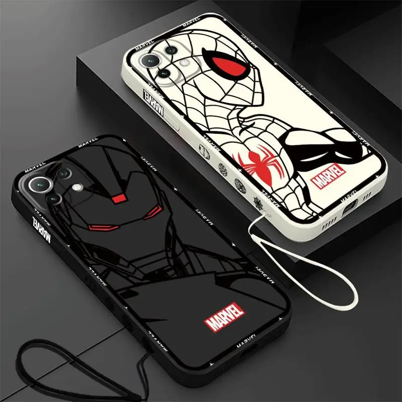 Marvel Spiderman Ironman Case for Realme C55 C53 C25 C33 C35 C30 C25S C21Y C20 RealmeNarzo50 C12 GT Neo2 Square Liquid Cover