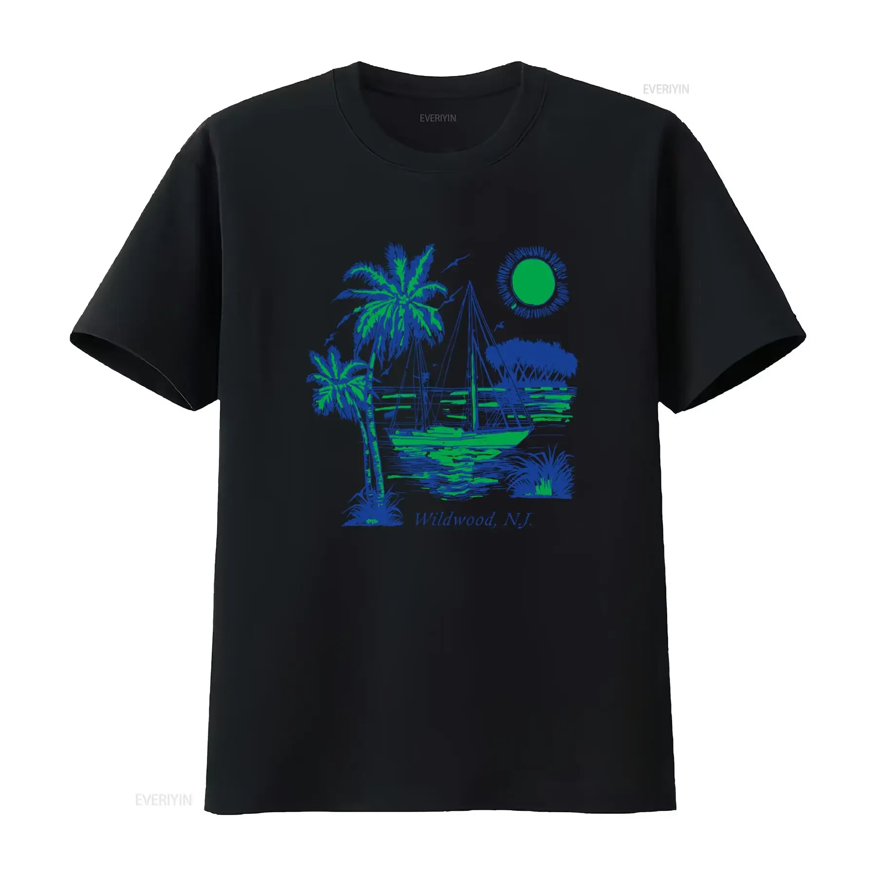 Vintage 80s Wildwood NJ T Shirt New Jersey Shore Vacation Destination with Palm Trees Sailboat Sun Design vintage Washed