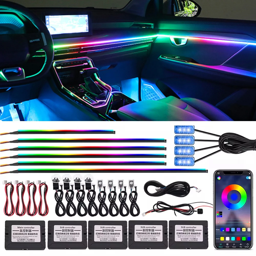 

14/18/22 in 1 213 64 Color Rgb LED Interior Streamer Symphony Car Ambient Light Acrylic with Remote Decoration Atmosphere Lamp