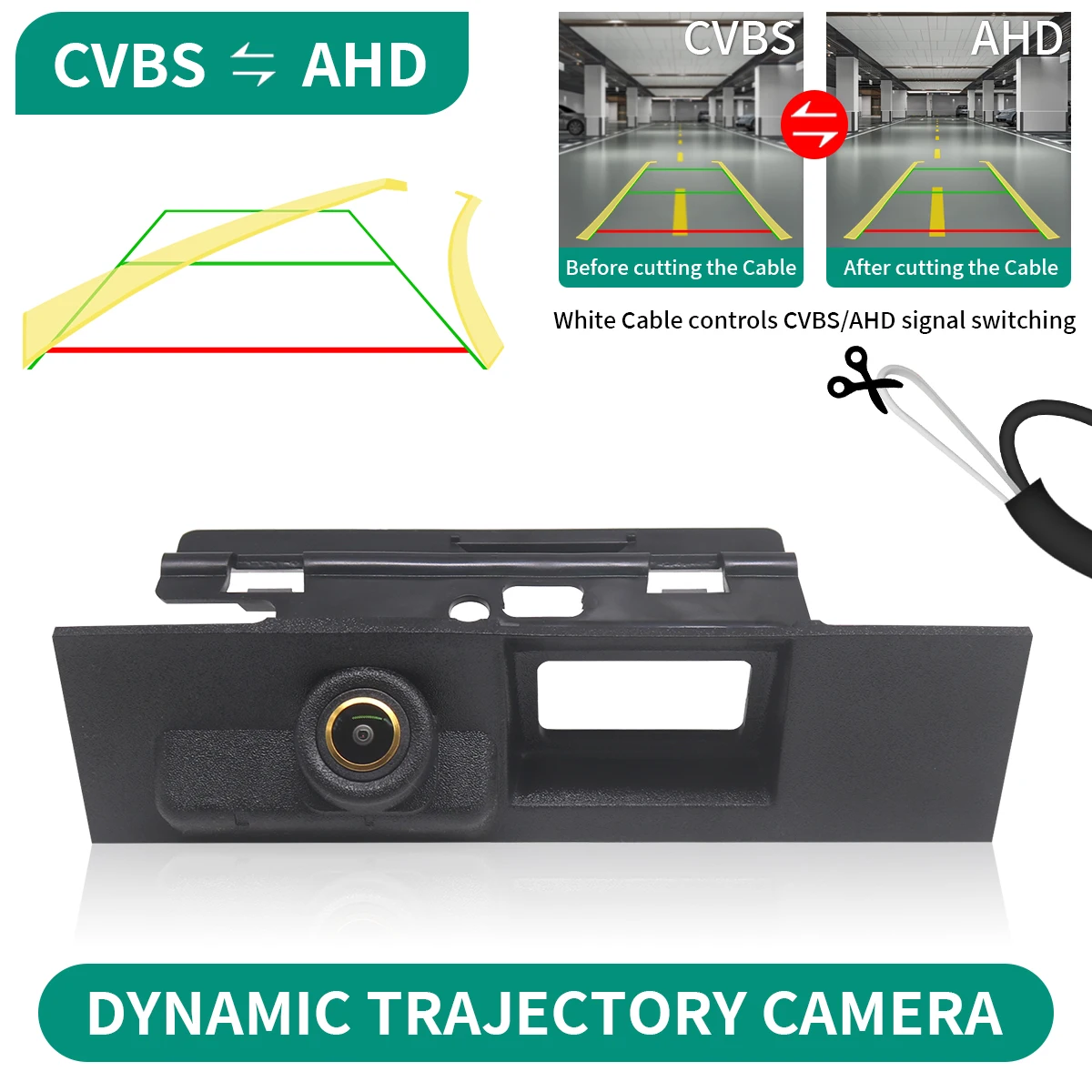

AHD Dynamic Trajectory 170° Golden lens Vehicle Handle Rear View Reverse Camera for Ford Mondeo 2017 2018 2020 Waterproof Car