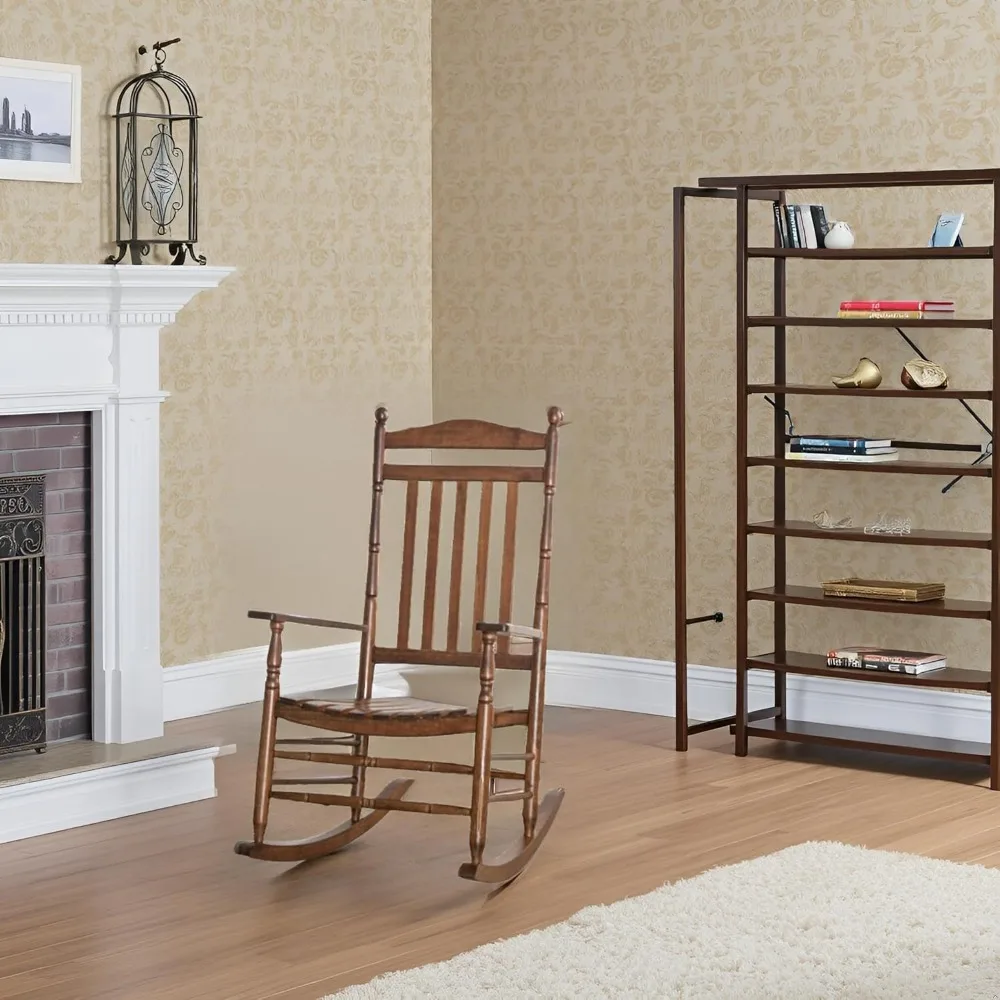 Cadeira de balanço de madeira para adultos conjunto de móveis de 2 cadeiras de balanço externas para varanda pátio lounge varanda interna e externa, marrom