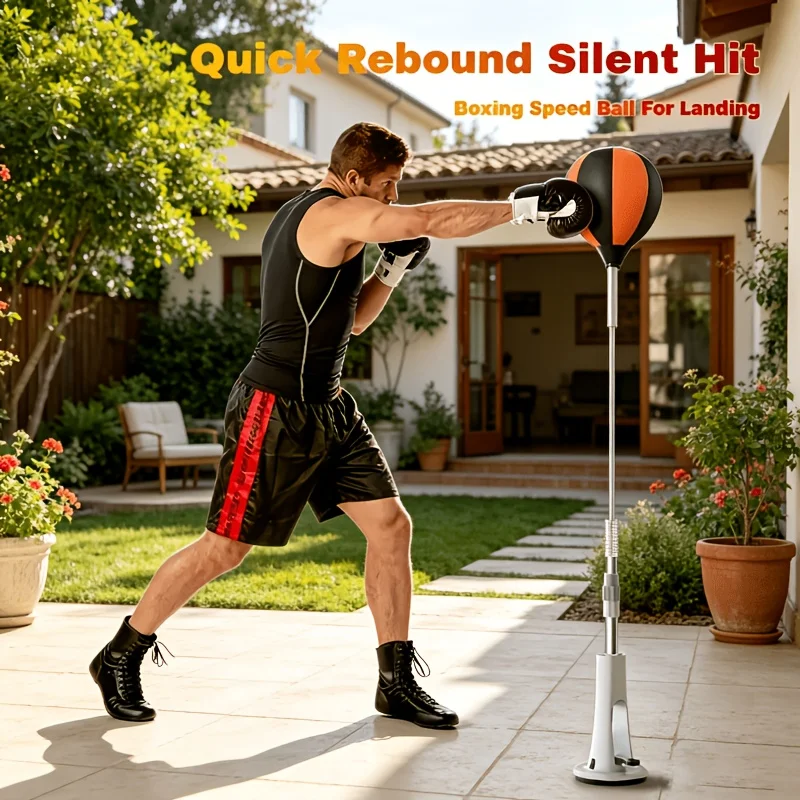 Freestanding Boxing Speed Punch Bag with Strong Suction Cup Base, Height Adjustable Silent Rebound Boxing Reflex Trainer