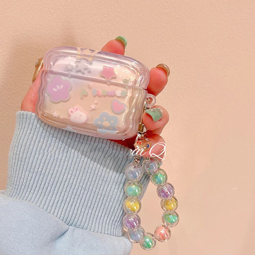 Luksusowy koreański Gradient gwiazda etui na słuchawki dla AirPods 1 2 3 śliczny królik kwiat kolorowy korale Case dla AirPods Pro 2