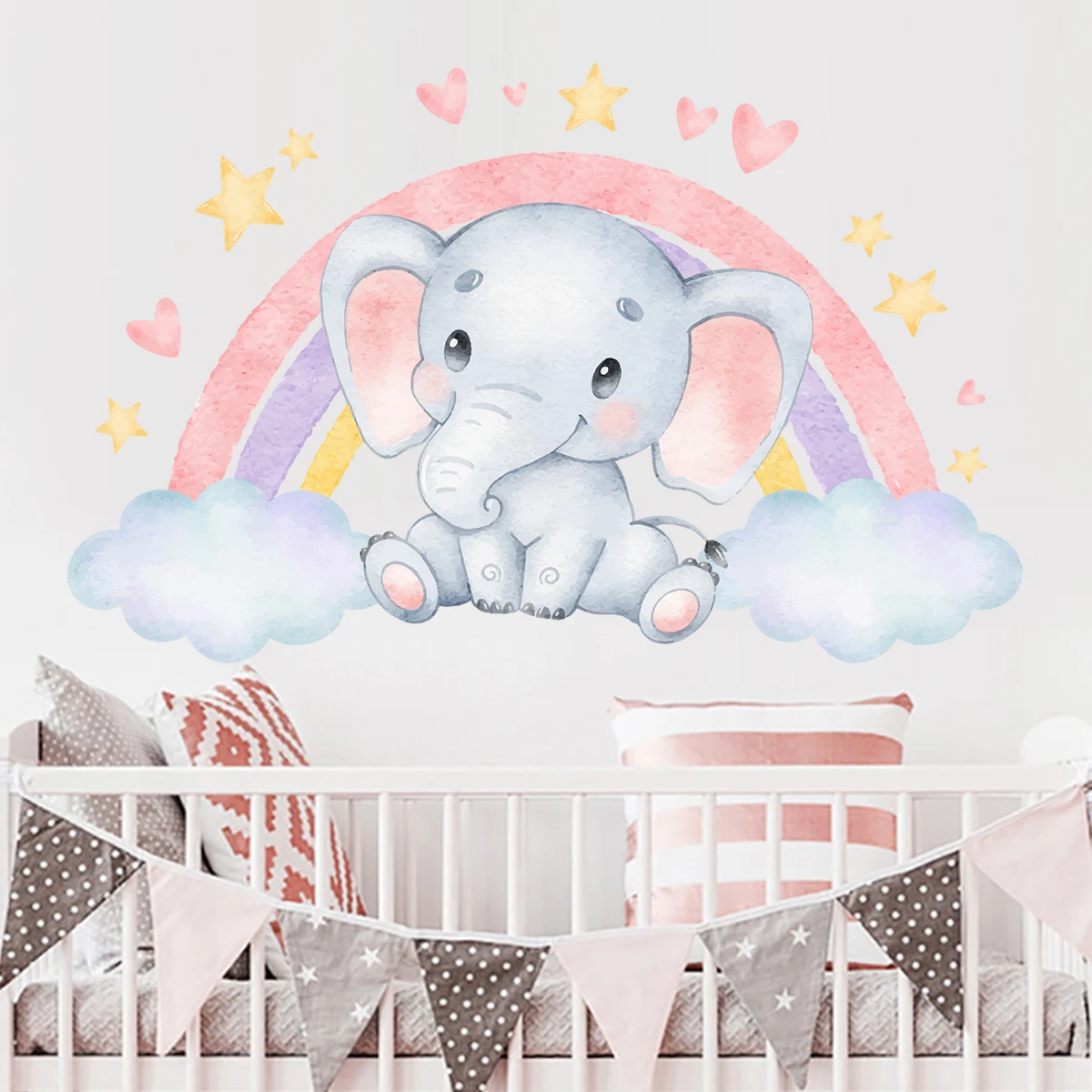 1Pc Cartoon Animals Rainbow Elephant Wall Stickers Children Baby Room Decoration for Kids Bedroom Sweet Decor for Living Room