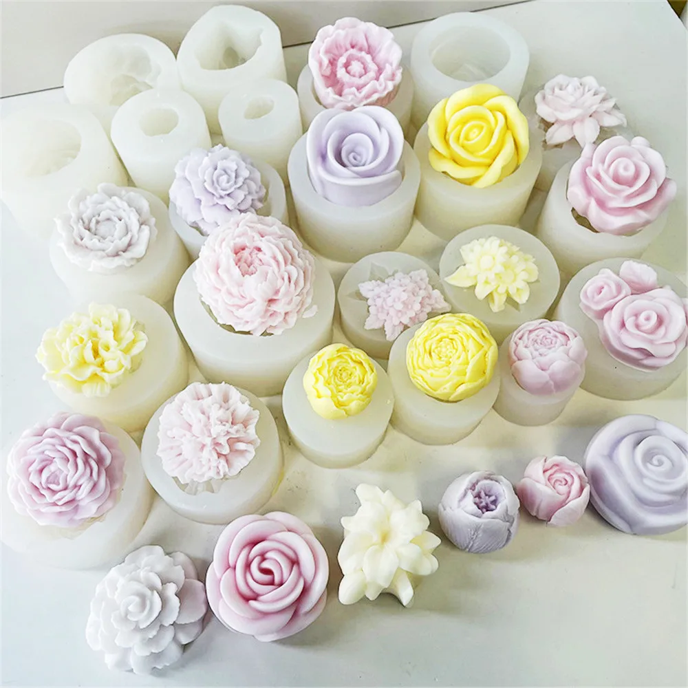 3D Candle Silicone Molds DIY Rose Flower Aromatherapy Candle Soap DIY Mold Tools Moldes De Silicona Para Velas форма для свечей