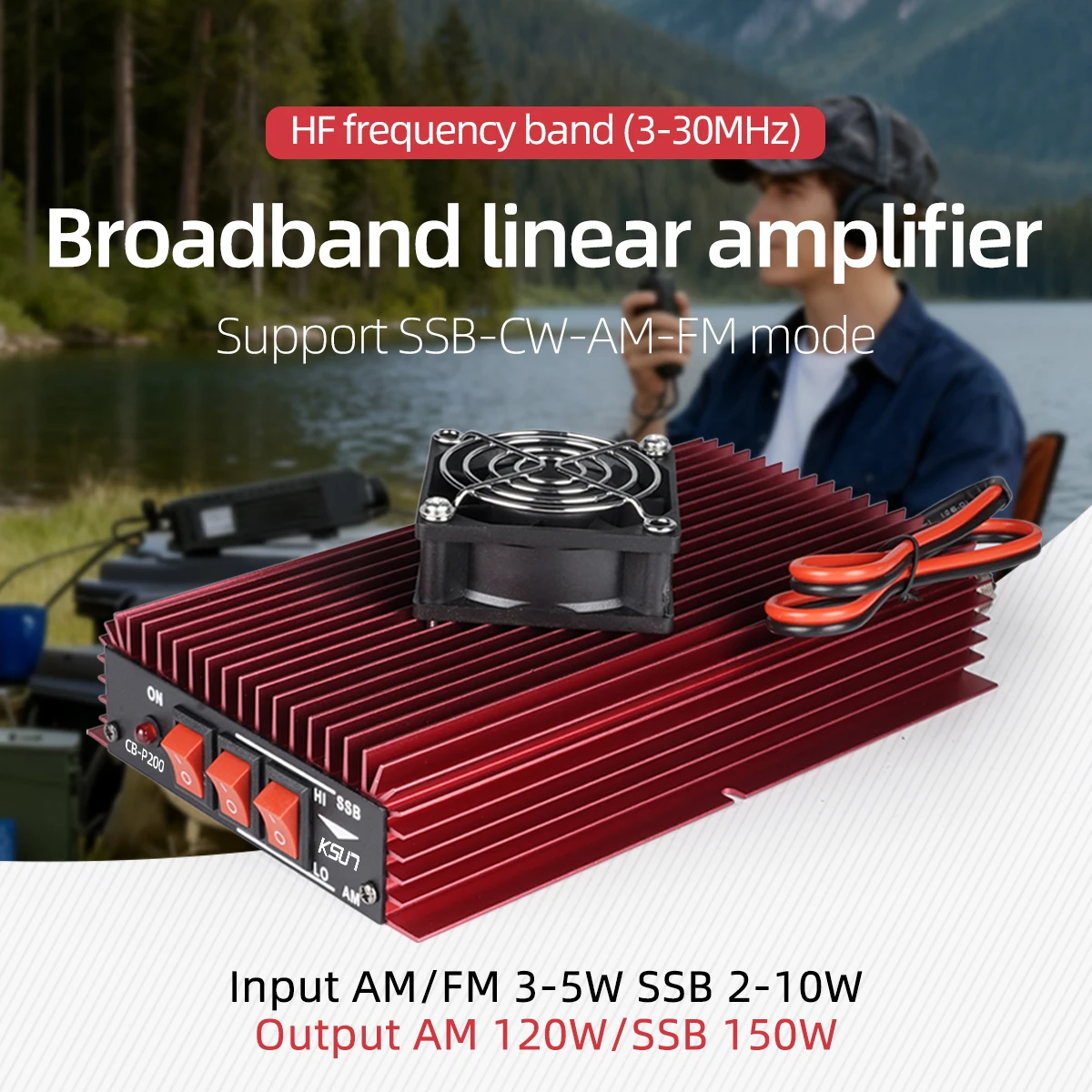 المحمول CB راديو مكبر كهربائي 3-30 ميجا هرتز وحدة FM AM CW SSB KSUN CB-P200 HF مكبر للصوت 12-14 فولت 14-20A 50 واط دعم #4